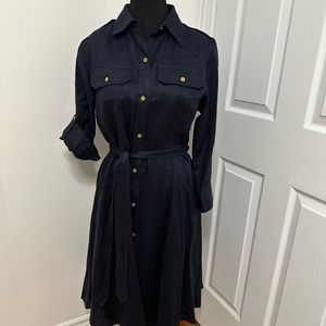 Lauren Ralph Lauren Navy Blue Linen Lined Dress